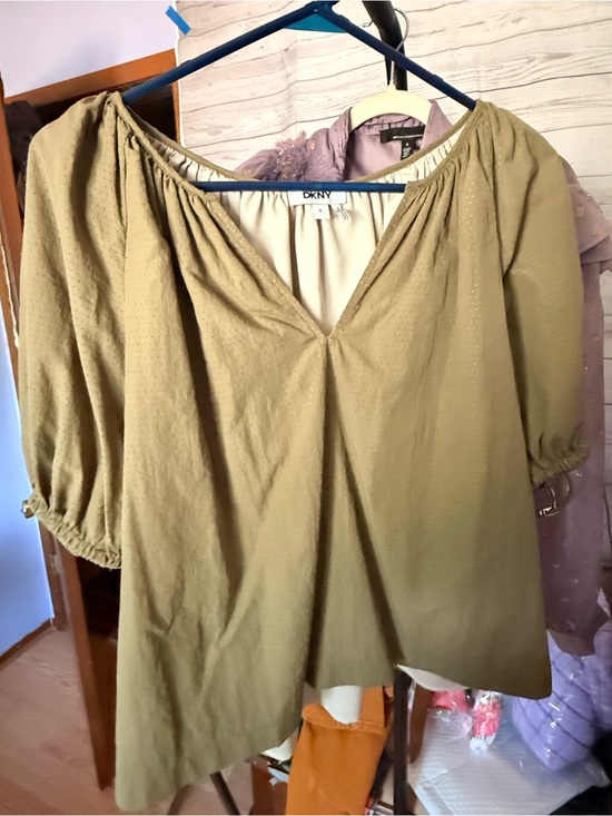 Dkny Tops - DKNY Olive Off-Shoulder Blouse with V-Notch